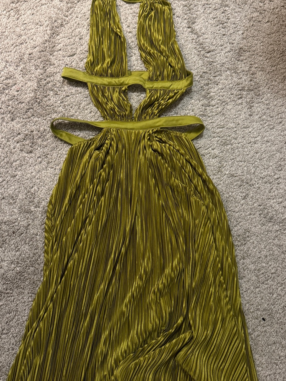 Fashion Nova Olive Halter Pleated Maxi Dress
